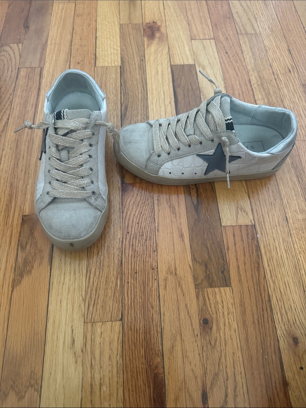 ShuShop Beige Suede Sneakers with Black Star Detail